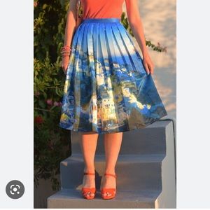 Chicwish Blue Pleated A-Line Scenic Print Skirt